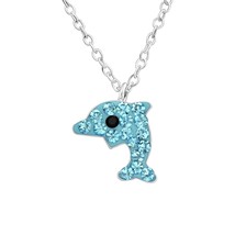 Dolphin Necklace 925 Sterling Silver with Crystals - £14.70 GBP