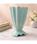 Vintage Brush Pottery 712 Mint Green Vase 8" Art Deco Ribbed USA Zanesvi... - $29.65