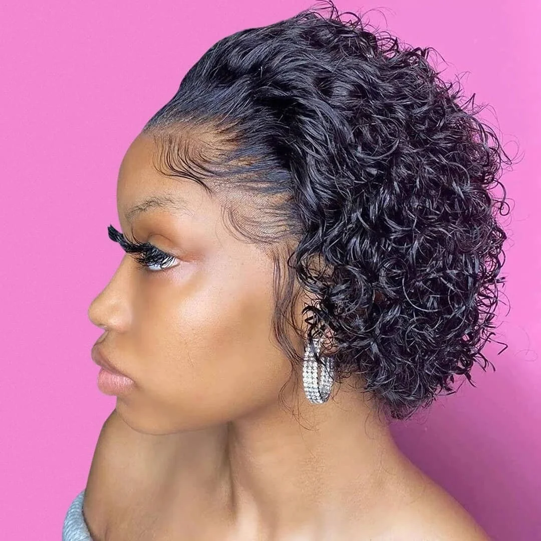 Ixie cut brazilian human hair wigs 100 short bob curly lace frontal wig deep wave water thumb200