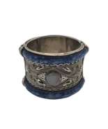 Blue Bracelet Bangle boho silver tone metal faux bracelet-VTG - $348.51 MXN