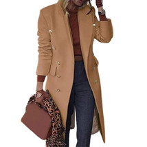 Solid Color Women Woolen Coat Long Button Lapel Coats Fashion Slim Doubl... - $62.99