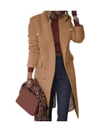 Solid Color Women Woolen Coat Long Button Lapel Coats Fashion Slim Doubl... - £49.53 GBP