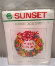 Sunset Merry Christmas Wreath Counted Cross Stitch Kit Della Robbia 12&quot;x12&quot; - $18.81