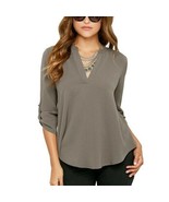 Sexy Women V-neck Solid Chiffon Blouse - Gray - $20.00