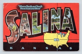 Large Letter Greetings From Salina Kansas KS Linen Postcard N7 - £3.84 GBP