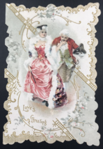 Victorian Couple 1899 Die Cut Embossed Love&#39;s Greeting Valentine Greeting Card - £9.72 GBP