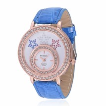STRADA Austrian Crystal Japanese Movement Watch w/Blue Band &amp;ION Plated RG  W035 - £18.97 GBP