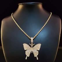 Men Women Hip Hop Iced Out Bling butterfly Pendant Necklace with 13mm Miami Cuba - £35.22 GBP