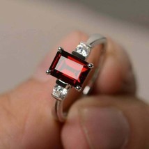 925 Sterling silver Emeral Red Garnet Gemstone Wedding Statement Engagement Ring - £46.17 GBP