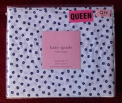NEW Kate Spade Ditsy Floral Queen Sheet Set Navy Blue White 100% Cotton Percale - £74.99 GBP
