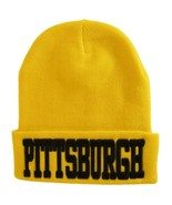 Pittsburgh Adult Size Winter Knit Cuffed Beanie Hat (Gold) - £13.54 GBP
