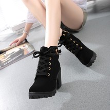 Womens Fashion High Heel Lace Up Ankle Boots Ladies Buckle Platform Shoes - £23.97 GBP