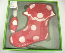 Christmas Stocking Shaped Bowl and Spreader Red with White Polka Dots NIB - £7.39 GBP