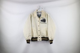 Vintage 80s Womens XL Distressed Spell Out Cheerleader Satin Bomber Jacket USA - £47.33 GBP