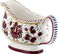 Gravy Boat Deruta Majolica Orvieto Rooster Red Ceramic Handmade Dishwasher Safe - £167.06 GBP