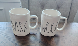 2 Rae Dunn Coffee Cup Mug Cups Mugs WOOF BARK Dog EUC FREE SHIPPING - $29.70