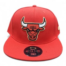 Chicago Bulls Ultra Game NBA Red/Black Snapback Hat Bulls Logo Gold Trim - $38.22