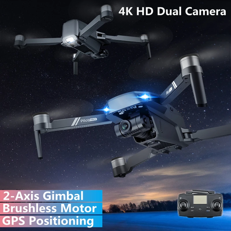 Brushless GPS Smart Follow Me RC Drone 4K ESC Dual Lens 2-Axis Gimbal Gestu - £217.82 GBP+