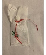 Vintage Embroidered Handkerchief, Christmas, Candy Cane, Ornament in a V... - £14.79 GBP