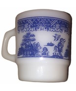 Anchor Hocking &amp; Fire King Milk Glass With Blue Asian/Japanese Theme Print - £10.91 GBP