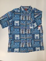 NWT Junction West Mens Button Shirt XL Blue Abstract/Aztec Short Sleeve - £12.03 GBP