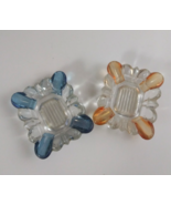Vintage Murano Set Of 2 Crystal Flashed Amber &amp; Blue Glass 3.5&quot; x 3&quot; Ash... - $33.69 CAD