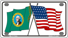 Washington Crossed US Flag Novelty Mini Metal License Plate Tag - £11.72 GBP