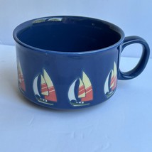 Vintage Otagiri Gibson Japan Blue Sailboat Soup Mug – Wide Stoneware Cup - $13.86
