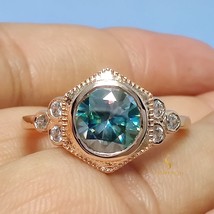 Ready To Ship 7MM Blue Green Round Cut Moissanite Ring 8US Engagement Ring 925 S - £101.20 GBP