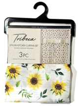 Tribeca Stylish Kitchen Curtain Set Valance 52x18in 2 Tiers 26x36in Sunflower - £22.01 GBP