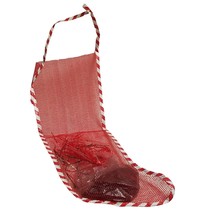 Vintage Christmas Stocking Red Mesh Net Stripe Trim  17.5&quot; Lump of Coal Holiday - £10.34 GBP