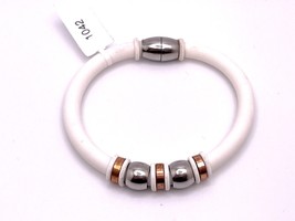 L-MENTS Ladies Stainless Steel &amp; White Rubber 7&quot; Bracelet - £27.31 GBP