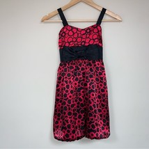 Red Black Girls’ Satin Dress Circle Pattern 6-7 Sundress Bow Party Chris... - $14.85