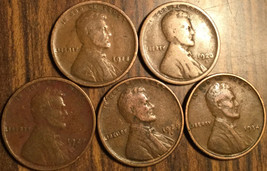 1918 1920S 1927D 1929D 1934 Lot Of 5 Usa Lincoln Wheat One Cent Penny Coins - £3.60 GBP