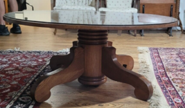 Antique Oak42 Inch Round Coffee Table Pedestal 4 Feet Vintage - £318.99 GBP