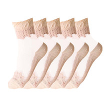 Anysox 5 Pairs Size 5-9 Fashion Socks Summer Lace Embroidery Breathable ... - $21.90