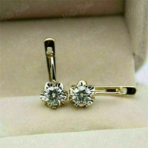 14K Yellow Gold Finish 2Ct Round Cut Diamond Flower Snap Closure Hoop Earrings - £73.11 GBP