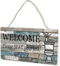 Sign Size 11.5&quot; X 6&quot; (Blue-Black) Printed Wood Plaque Sign Wall Hanging Welcome - £23.47 GBP