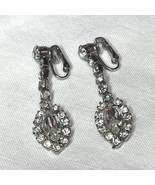 Vintage Clear Rhinestone Silver-Tone Teardrop Dangle Drop Clip-On Earrings - $461.34 MXN