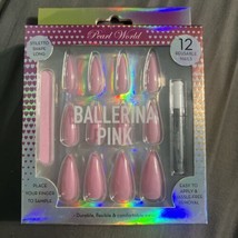 STILETTO Ballerina Pink Full Cover Pink Gloss 12 Nails Tips Press On Glu... - $7.43