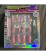 STILETTO Ballerina Pink Full Cover Pink Gloss 12 Nails Tips Press On Glu... - $139.28 MXN