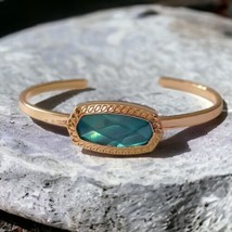 Aqua Rhinestone Cuff Bracelet Gold Tone Faux Abalone Adjustable Hippie Bohemian  - £13.44 GBP
