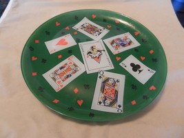 Large Green Glass Poker Night Serving Tray, Aces, Kings, Queens, Jacks - £45.40 GBP