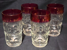 Vintage TIFFIN-FRANCISCAN Ruby Flash King&#39;s Crown 5&quot; Tumbler - Mint Set Of 4 - £18.32 GBP