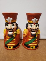 Pair Of Department 56 Soldier Nutcracker Taper &amp; Pillar Candle Holders Christmas - £39.56 GBP