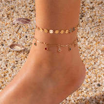 Blue Cubic Zirconia &amp; 18K Gold-Plated Sequin Station Two-Piece Anklet Set - £11.21 GBP