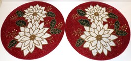 Nwt Pair Of Nicole Miller Beaded Christmas Poinsettia 15&quot; PLACEMATS/CHARGERS - £39.10 GBP