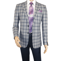 Men Sport Coat by Berlusconi Turkey Soft European Plaid #MK80 05 gray blue image 9