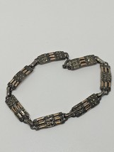 Vintage Sterling Silver 925 Marcasite And Copper Bracelet 7&quot; - £31.86 GBP