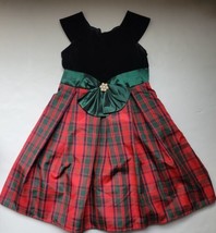 Girl&#39;s Charter Club Velvet Cap Sleeve Plaid  Skirt Holiday Dress Green B... - $19.99